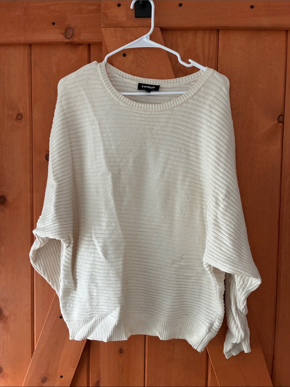 Express Cream Ribbed Scoop-Neck Pullover Sweater